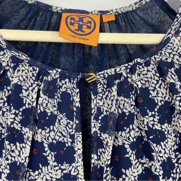 Tory Burch Silk Blouse Floral Print Keyhole Womens Size 2 |O310 - Picture 3 of 6